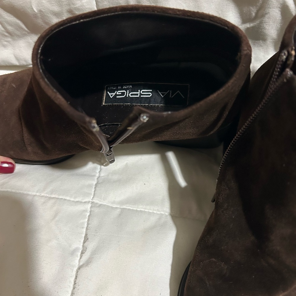 Via Spiga Dark Brown Suede Ankle Boots - Picture 3 of 8